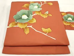 平和屋着物◎塩瀬　九寸名古屋帯　手描き　草花文　正絹　逸品　AABH1120wj