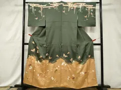 平和屋着物■訪問着　駒刺繍　地紙吹寄せ花蝶文　金彩　正絹　逸品　CABE3751dy