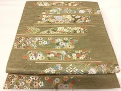 平和屋着物◎六通柄袋帯　唐織　横段花文　金糸　正絹　逸品　AABG2367yx