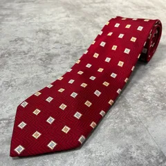 【BURBERRY】バーバリー 小紋柄ネクタイ チェック柄　スクエアモチーフ シルク100% メンズ 日本製 レッド 赤色 ゴールド 金色 ホワイト 白色 小紋柄 ビジネスネクタイ ブランドネクタイ クラシックデザイン