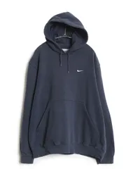 【お得なクーポン配布中!】 00s ナイキ スモール スウッシュ 刺繍 スウェット フード パーカー メンズ L / 古着 オールド トレーナー プルオーバー 裏起毛 シンプル 紺