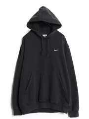【お得なクーポン配布中!】 00s ナイキ スモール スウッシュ 刺繍 スウェット フード パーカー メンズ L / オールド トレーナー プルオーバー 裏起毛 ワンポイント 黒