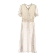 クロディピエロ シフォン フラワー 半袖 ロング ONE PIECE