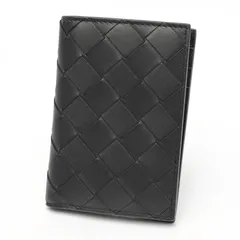ボッテガヴェネタ / BOTTEGA VENETA 　イントレチャート フラップカードケース　749417　カーフスキン　ブラック/ブラック 【中古】