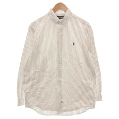 ラルフローレン RALPH LAUREN BDシャツ 161/2 白 ホワイト ストライプ柄 ボタンダウンカラー ポニー刺繍 USA製 長袖 /FF ■GY62