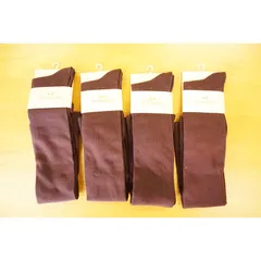 【新品 未使用】レディース ロングソックス 4点セット ハイソックス ニーハイソックス ロング丈 スクールソックス まとめ売り 無地 ブラウン 中学生 高校生 女の子「ネコポス」