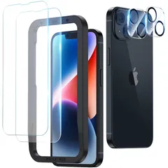 NIMASO ガラスフィルム (2枚)＋カメラフィルム (2枚) iPhone 14 専用 保護フイルム 強化ガラス ガイド枠付き カメラ保護 レンズカバー 硬度9H 耐衝撃 アイフォン14 用 6.1インチ対応 NFP23C657