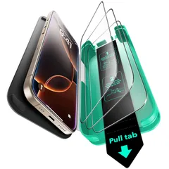 ESR いphone16pro 保護フィルム【３秒で完成・50kg耐衝撃】 9H強化ガラスフィルム 貼付け簡 自動吸着 自動除塵 iPhone 16 Pro ガラスフィルム 浮き/気泡無し ホコリフリー 強化ガラス 指紋防止 軍事規格の飛散防止保護 高耐久 簡