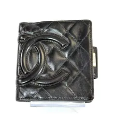 【人気・美品】CHANEL シャネル ラムスキン カンボンライン ココマーク コンパクト がま口 二つ折り 財布 ブラック シルバー金具 レディース メンズ 10番台 2005～2006年製