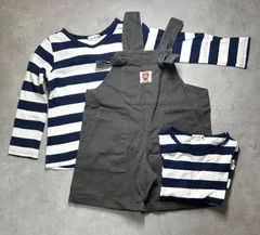 【3点セット】ブランシェス ボーダー ロンT 2枚 ＆ マイリトルワンダー サロペット 100cm キッズ まとめ売り 男の子 女の子 branshes MY LITTLE WONDER オーバーオール ショートパンツ ネイビー ホワイト グレー