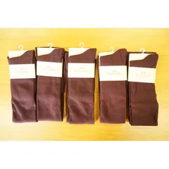 【新品 未使用】レディース ロングソックス 5点セット ハイソックス ロング丈 スクールソックス まとめ売り 無地 ブラウン 中学生 高校生 女の子「ネコポス」