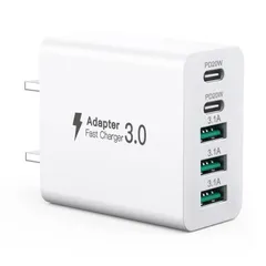 USB C充電器 50W、【2つのUSB-Cと3つのUSB-A】を備えた5ポートマルチType-Aプラグ、総電力50WUSB電源アダプタ壁コンセント、急速充電PD 3.0電源アダプタ iPhone 11/12/13/14/15/16/XS/XR/SE/8 Pl