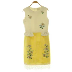 チェスティ Chesty ノースリーブワンピース ひざ丈 ギンガムチェック 花柄刺繍 1 白 ホワイト 黄色 イエロー /SS ■OS