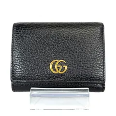 【人気・美品】GUCCI グッチ GGマーモント コンパクト Wホック 三つ折り 財布 474746 ブラック ゴールド金具 メンズ レディース