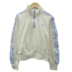 アディダスオリジナルス adidas originals トレーナー スウェット L アイボリー 紫 パープル ハーフジップ ライン /HO39 ■GY58