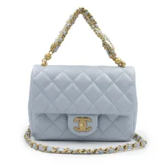 シャネル AS4385 マトラッセ ココマーク ミニフラップバッグ パール チェーン ラムスキン ブルーグレー 2WAY ショルダー ハンドバッグ 斜め掛け レザー ゴールド金具 CHANEL（未使用　展示品）