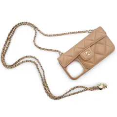 シャネル AP3553 マトラッセ iPhone 14 Pro キャビアスキン ベージュ 携帯 スマホ スマートフォンケース チェーンショルダー 斜め掛け レザー ゴールド金具 CHANEL（未使用　展示品）