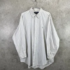 Ralph Lauren ラルフローレン YARMOUTH ワンポイントロゴ刺繍 ストライプシャツ メンズ2XL相当 古着 ヴィンテージ VINTAGE ボタンダウンシャツ ビッグサイズ 大きいサイズ ホワイト ブルー