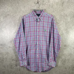 Ralph Lauren ラルフローレン CLASSIC FIT ワンポイントロゴ刺繍 チェックシャツ メンズL相当 古着 ヴィンテージ VINTAGE ピンク パープル グリーン