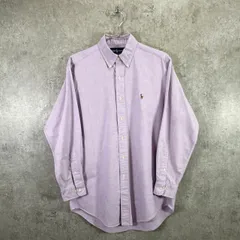 Ralph Lauren ラルフローレン CLASSIC FIT ワンポイントロゴ刺繍 長袖シャツ 無地 メンズL相当 古着 ヴィンテージ VINTAGE ボタンダウンシャツ B.Dシャツ ライトパープル 薄紫色