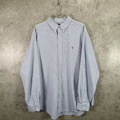 Ralph Lauren ラルフローレン CLASSIC FIT ワンポイントロゴ刺繍 チェックシャツ メンズ2XL 古着 ヴィンテージ VINTAGE ボタンダウンシャツ B.Dシャツ ビッグサイズ 大きいサイズ ネイビー ライトブルー ホワイト