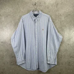 Ralph Lauren ラルフローレン BLAKE ワンポイントロゴ刺繍 ストライプシャツ メンズ2XL相当 古着 ヴィンテージ VINTAGE ブルー ホワイト グレー