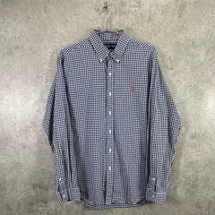 Ralph Lauren ラルフローレン ギンガムチェックシャツ メンズL 古着 ヴィンテージ VINTAGE ボタンダウンシャツ B.Dシャツ ワンポイントロゴ刺繍 ネイビー×ホワイト
