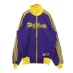 美品 adidas アディダス バイカラー トレフォイルロゴ 長袖 トラックジャケット L パープル系 イエロー メンズ 古着