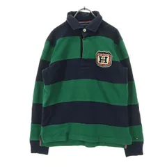 TOMMY HILFIGER トミーヒルフィガー ワッペン 長袖 ラガーシャツ M グリーン メンズ 古着