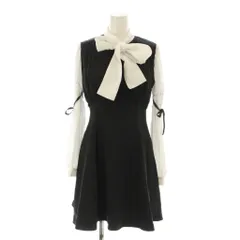 アンクルージュ Ank Rouge ワンピース ひざ丈 M 黒 ブラック 長袖 リボンタイ Aライン /LP ■GY60