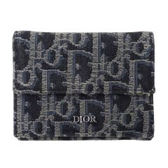ディオール Dior 財布 レディース ブランド 三つ折り財布 オブリーク ジャガード ネイビー ミニ財布 おしゃれ 【中古】