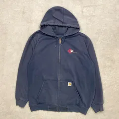 Carhartt カーハート フルジップ スウェットパーカー 企業ロゴ刺繍 メンズXL 古着 ORIGINAL FIT RAIN DEFENDER アメカジ トレーナー 裏起毛 紺色
