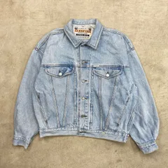 90年代 USA製 GUESS ワンポイントロゴ刺繍 デニムジャケット メンズXL相当 古着 90s VINTAGE ヴィンテージ アメカジ トラッカージャケット アイスブルー