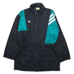 adidas 90年代 ナイロンジャケット XL ブラック ナイロン トレフォイルロゴ ドローコード フード収納式 銀タグ