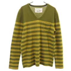 URBAN RESEARCH アーバンリサーチ ボーダー柄 長袖 Vネック ニット 40 抹茶色 メンズ 古着