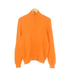 ポロ バイ ラルフローレン Polo by Ralph Lauren ニット セーター M オレンジ ハーフジップ 長袖 ロゴ刺繍 /CK23 ■ECD001