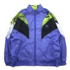 adidas 90年代 ナイロン トラックジャケット M ブルー トレフォィルロゴ刺繍 銀タグ