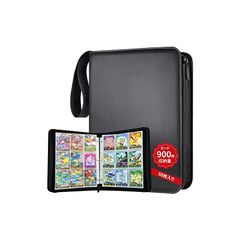 カードファイル カードバインダー 9ポケット 900枚収納 50枚入り 表面の防水性と耐摩耗性のトレカファイル ポータブルファスナー カードシート他のゲームカードを集める (9ポケット, ブラック) 1