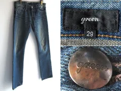 希少 green グリーン (現HYKE/ハイク) ビンテージ加工 スリム タイト デニムパンツ W29 インディゴ 日本製 ボタンフライのサムネイル
