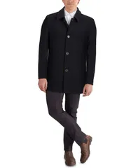 コールハーン メンズ アウター ジャケット・ブルゾン コート レザー Cole Haan Mens ClassicFit Car Coat with FauxLeather Trim Navy ネイビー
