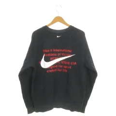 ナイキ NIKE トレーナー スウェット 長袖 ロゴ刺繍 バックプリント M 黒 ブラック /AH14 ■ECD001