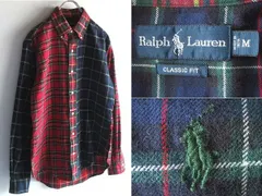 希少 00sビンテージ Polo by Ralph Lauren ラルフローレン ポロポニーロゴ刺繍 クレイジー切替 チェックシャツ ネルシャツ BDシャツ M