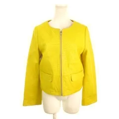 グリーンレーベルリラクシング ユナイテッドアローズ green label relaxing レザージャケット 上着 40 黄 イエロー ノーカラー 長袖 パンチング 3522-199-0030 /MN7 ■GY61