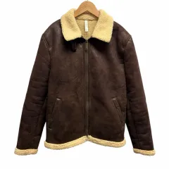 ザラマン ZARA MAN フェイクムートンコート アウター B-3 フライトジャケット Lサイズ相当 ダークブラウン