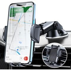 LYNLOO 車載ホルダー スマホホルダー 車 車載 スマホスタンド 車載 2in1 粘着ゲル吸盤＆エアコンクリップ付き スマホスタンド 携帯 全車種対応 3.8-6.7インチ多機種対応 片手操作 360度回転 自由調節 取り付け簡単 (Black) 1
