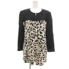 セントジョン ST.JOHN ジップアップ カーディガン 6 白 黒系 レオパード柄 ノーカラー 長袖 /UO ■GY61