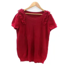 ペイトンプレイス PEYTON PLACE ニット セーター ラウンドネック 半袖 フリル 13B XL ボルドー /HO37