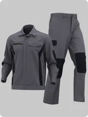 【耐摩耗・補強】バイカラー作業服 男女兼用 上下セット 春秋用  男性用 工場・機械整備向け 頑丈な労働服 min#