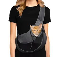 犬 猫 ペットスリング バッグ 抱っこ紐 飛び出し防止リード付き ブラック Sサイズ