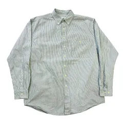90s Eddie Bauer Stripe Button Down Shirts L グリーン エディーバウアー ストライプ柄 ボタンダウン 長袖シャツ 古着